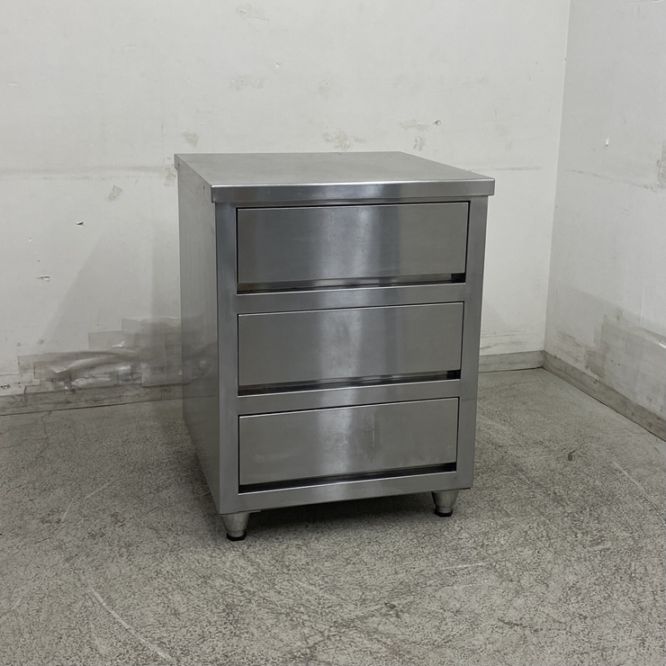 ステンレス　調理台　業務用作業台　引き出し付き３つ　中古品 中古】 A09024 調理台 引出し式(3段) ステンレス W600 x D600 x H800