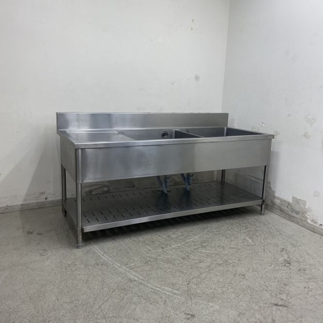 中古】 A09082 2槽シンク 水切り付き（左） ステンレス 流し台 W1800 x