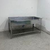 中古】 A03541 3槽シンク 蛇口3個付き W1800×D465×H800(+92)mm 蛇口は