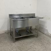 中古】 A06555 1槽シンク 台付き(右) W1800 x D650 x H800(+150) mm