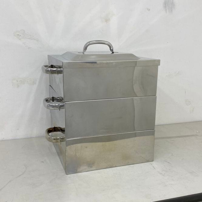 中古】 A09421 ステンレス 角蒸し器 2段 内寸：31cm角 【業務用