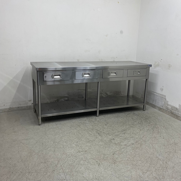 1【中古】業務用 ステンレス　引戸付作業台　盛り付け台　作業台　調理台　厨房機器 ②【中古】業務用 ステンレス 引戸付作業台 盛り付け台 作業台 調理台