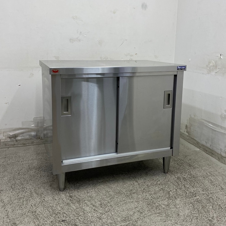 梱包たのメル便送料込　業務用　ステンレス作業台 中古】 A09768 調理台 マルゼン BH-096N ステンレス 扉付き作業