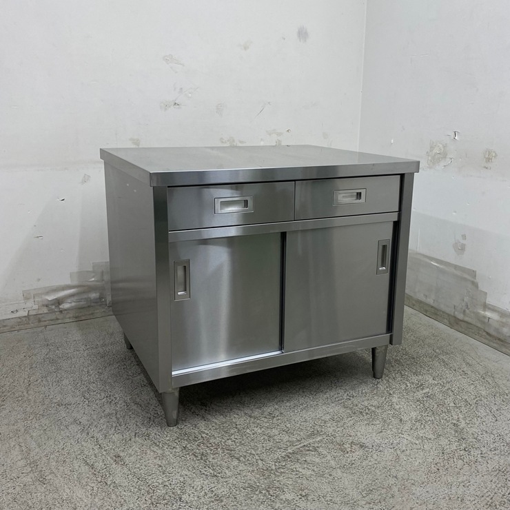 中古】 A09574 調理台 引出し付 ステンレス 扉付作業テーブル W900 x