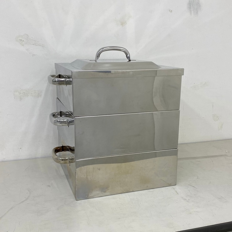 中古】 A09421 ステンレス 角蒸し器 2段 内寸：31cm角 【業務用
