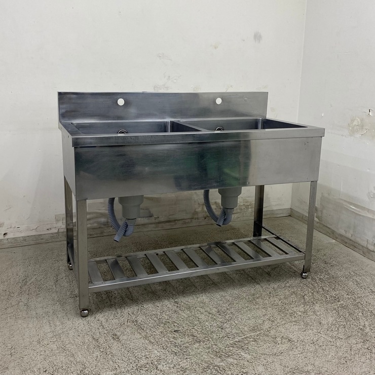 ステンレス2槽シンク　流し台　1000×600×820 中古】 A09789 2槽シンク ステンレス 流し台 W1200 x D600 x H800(+