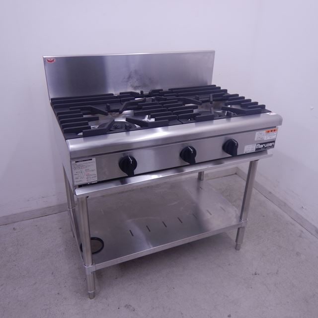 マルゼン ガステーブル 3口 中古 RGT-0963B W900×D600×H800(+215) LP