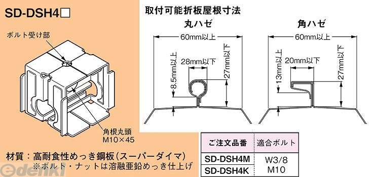 ネグロス電工 ［SD-DSH4K］ ワールドダクター ハゼ式折板屋根用