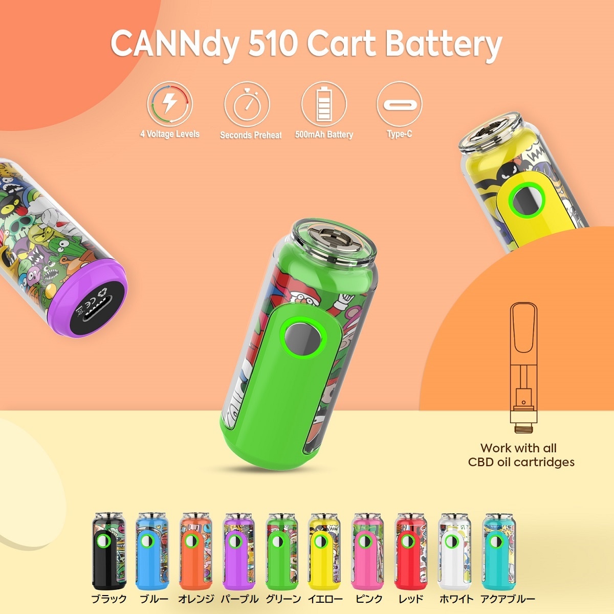 ぱぴこ CANNdy CBDヴェポライザー 本体のみ 510スレッド 510規格 電子タバコ