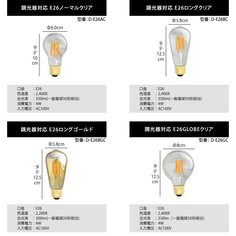 E26ノーマルクリア(調光器対応)_D-E26AC