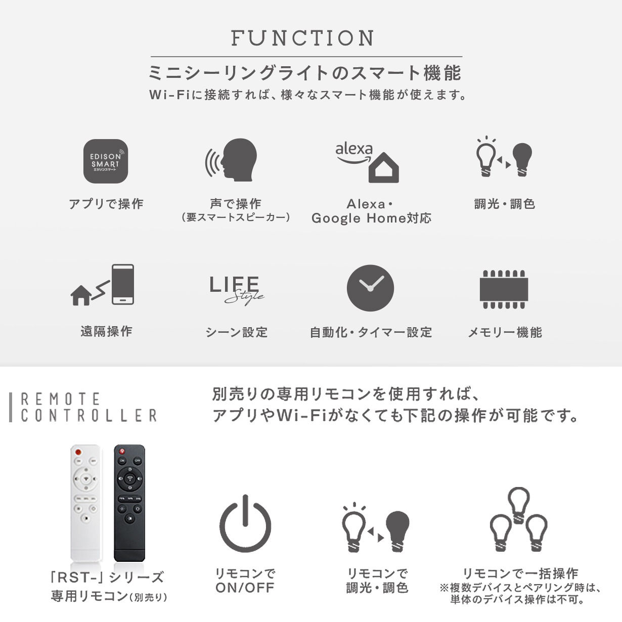 エジソンスマートミニシーリングライト ウッド調 アーム付き(ダクトレール用) ナチュラルホワイト RST-TL179LWH(Wi-Fi照明)