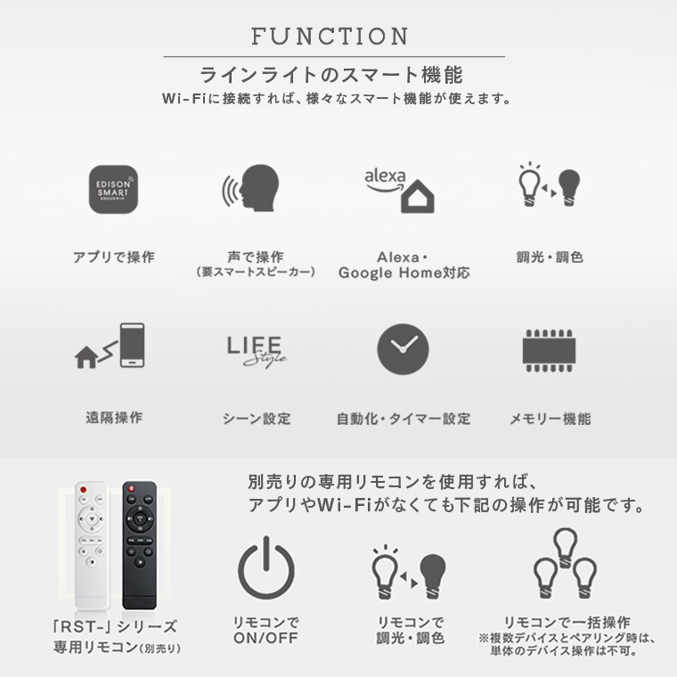 エジソンスマート ラインライト 300mm for ダクトレール RST-TL172-300 (Wi-Fi照明)