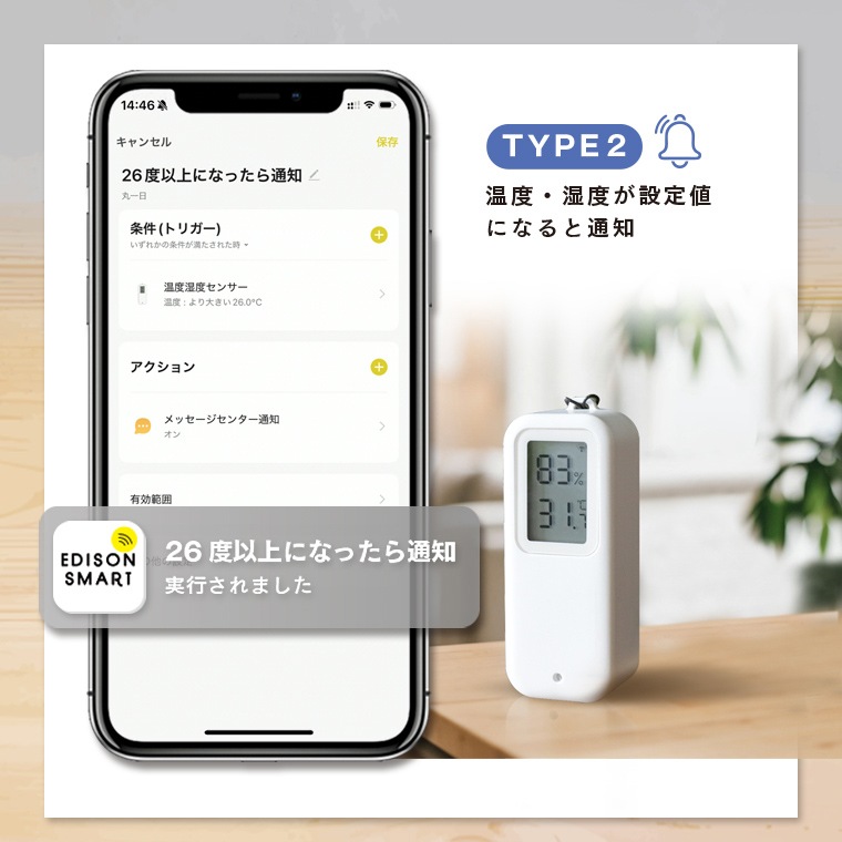 エジソンスマート 温度湿度センサー(Wi-Fi) 防水タイプ