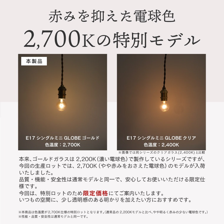 【2700K】エジソンバルブLED E17シングルミニGLOBEゴールド(調光器対応)/1本線