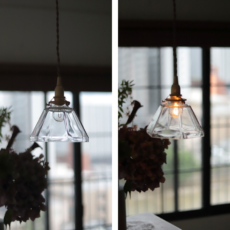 ☆3点留めペンダントライト100㎝＋ガラスシェード ポリゴン