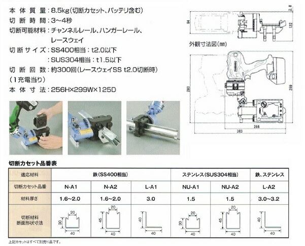 亀倉精機 M-40LB 軽量形鋼切断用 コードレスチャンネルレ
