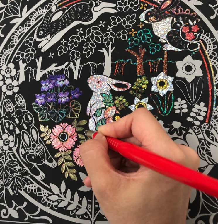 PJ-5432 心がやすらぐスクラッチアート 花と動物たちのファンタジー