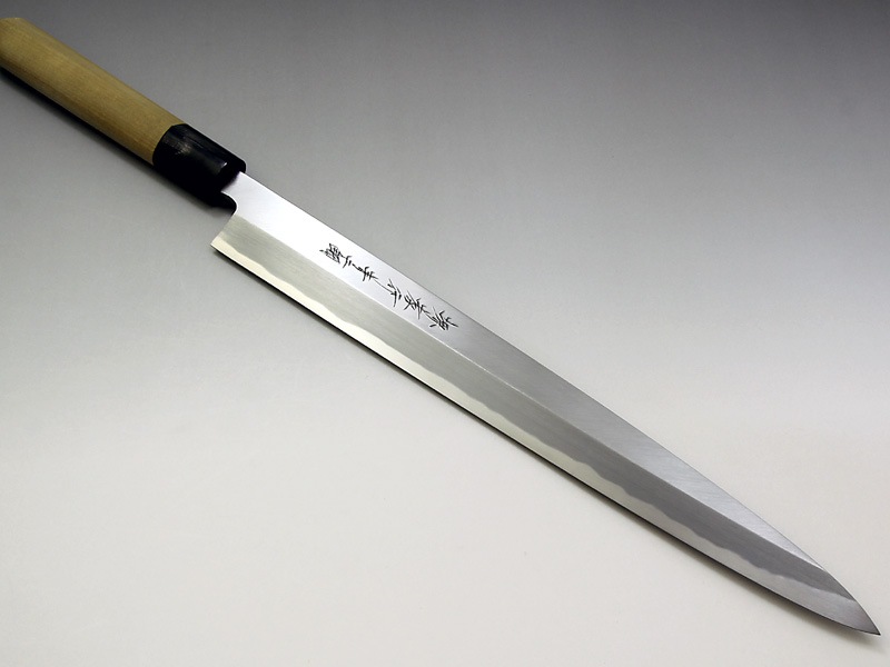 柳刃包丁　堺孝行　青2鋼　全体悪い状態 堺孝行青二鋼柳刃330