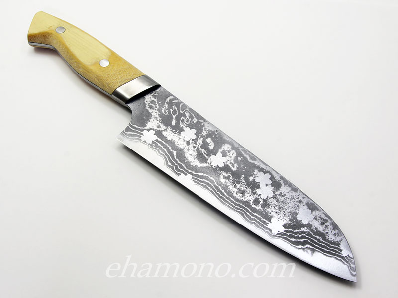 片山雄太作 桜ぼかし 竹三徳包丁 白紙多層鋼