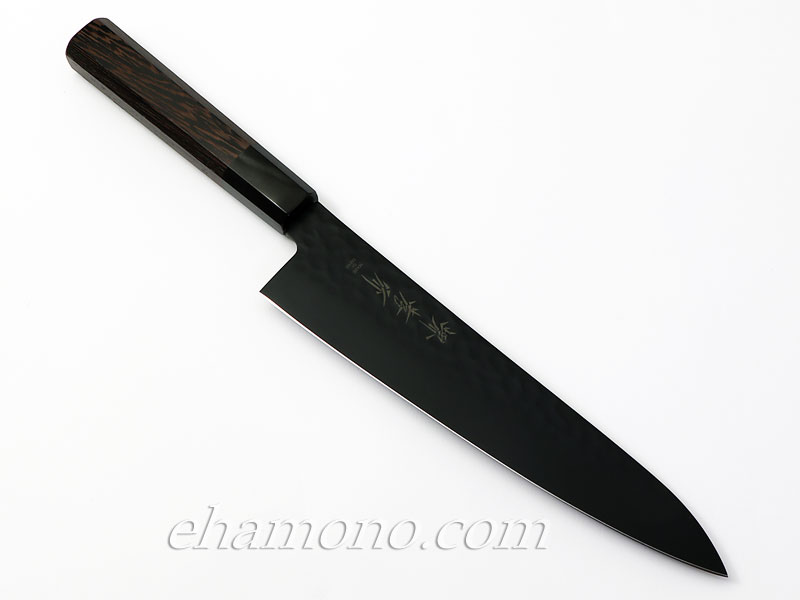話題の黒い包丁！【黒影 牛刀210 V金10号鎚目フッ素加工和式包丁】
