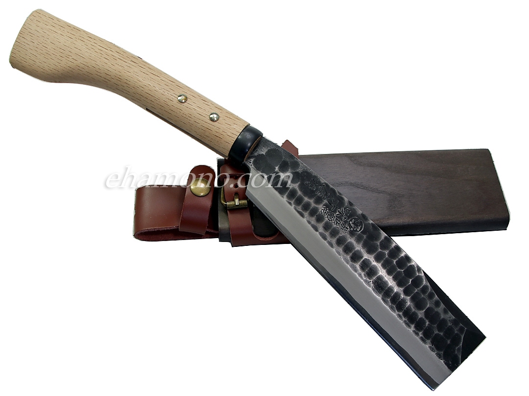 日野浦刃物工房 『味方屋作』 鎚目鞘鉈6寸（180） 黒打片刃