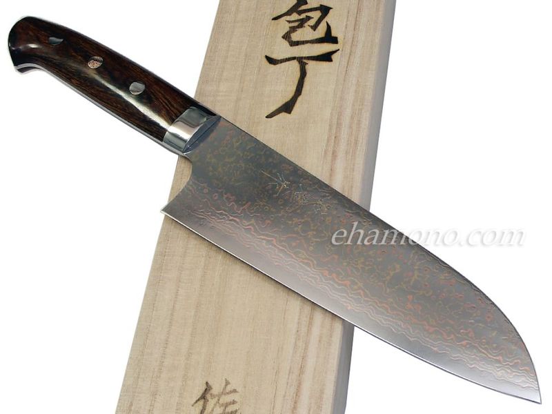 κV10Wͭޥ󥦥åɥϥɥTakeshi Saji VG10W MulticolorDamascus Santoku Knife180