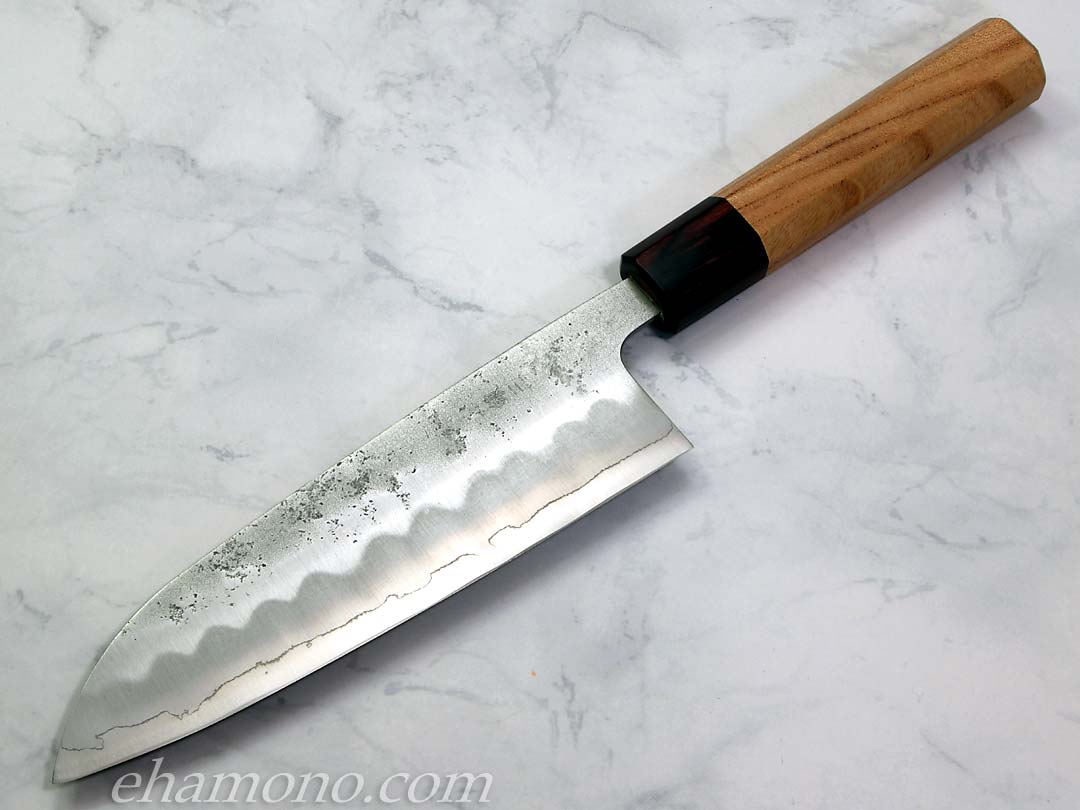銀三鋼割込 和式三徳包丁165 梨地 マホガニー＋欅（けやき）八角柄