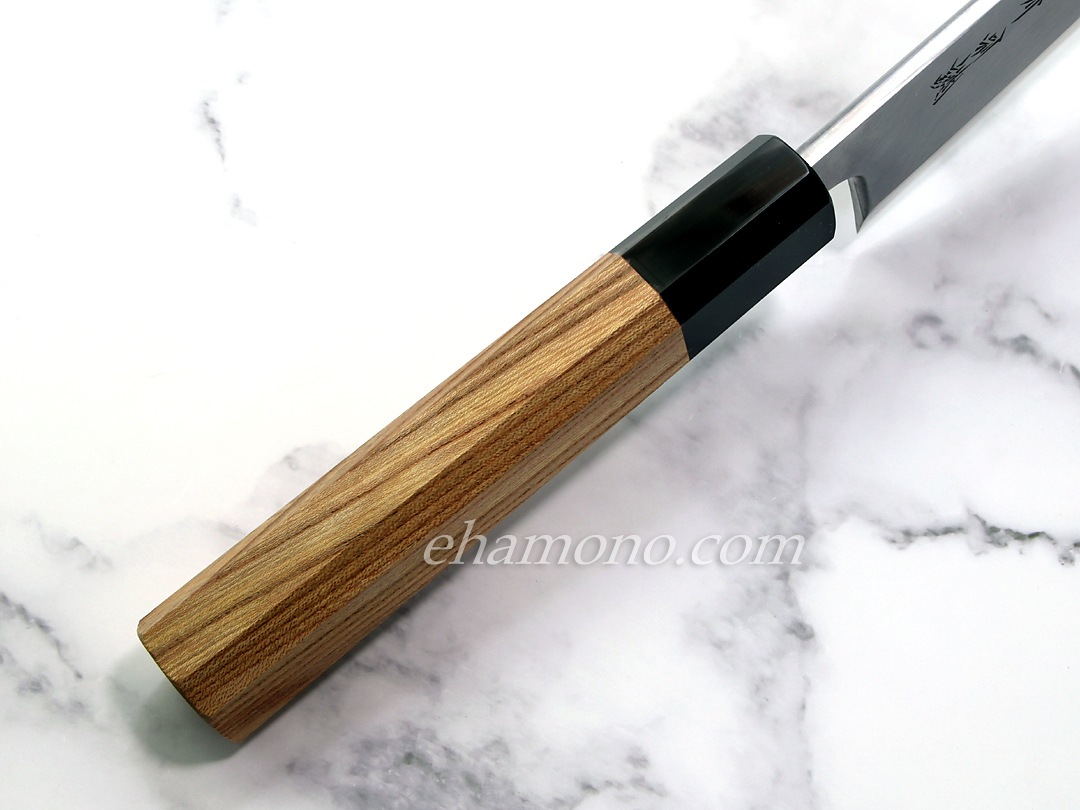 堺孝行 特上白二鋼 切付出刃150 黒水牛欅八角柄