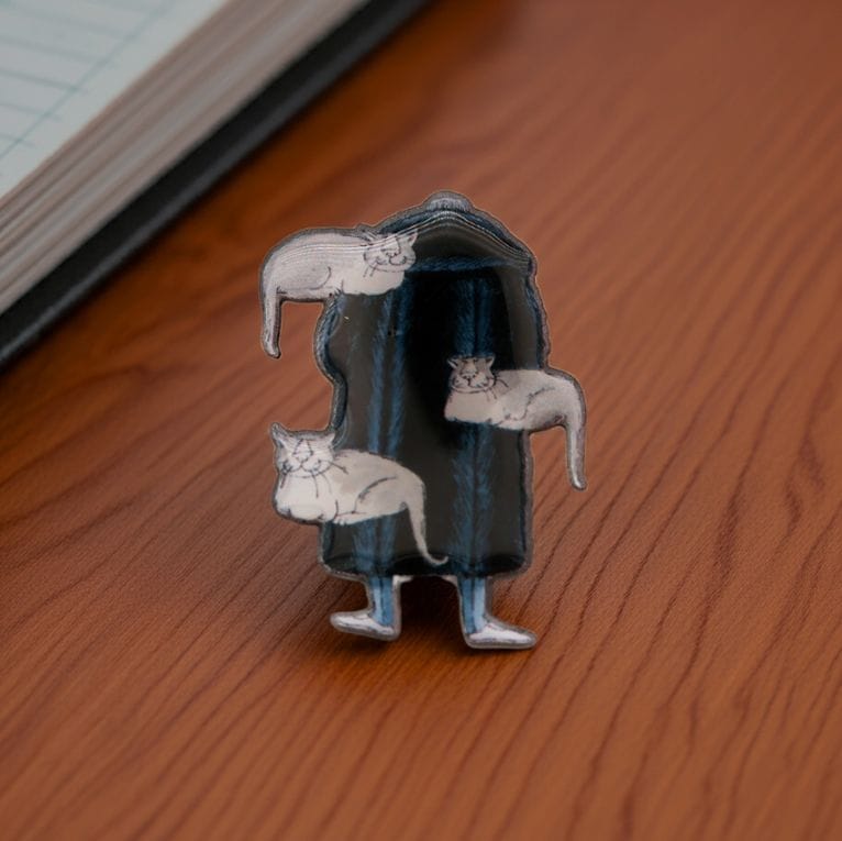 ゴーリー　ピンバッヂ　浮遊するネコ