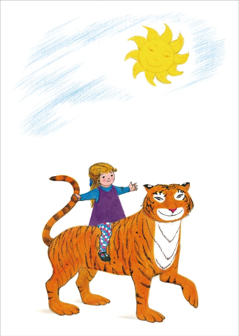 おちゃのじかんにきたとら　ポストカード　おひさま