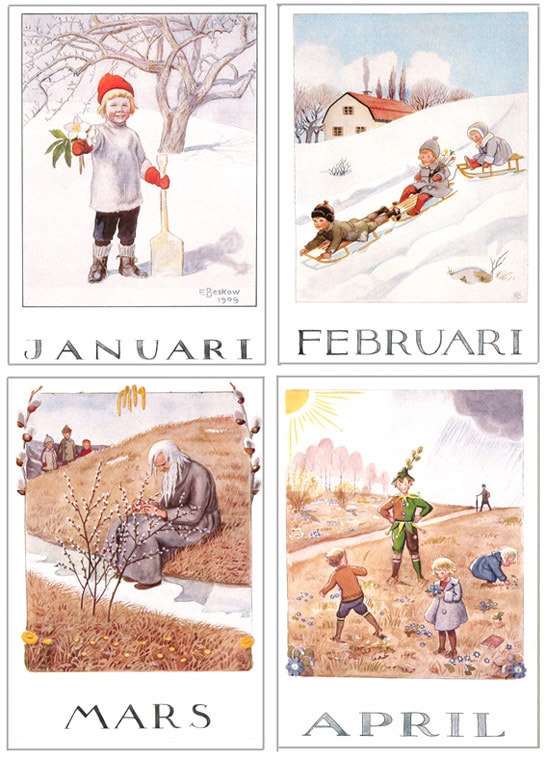 エルサ・ベスコフ　ポストカードセット　いちねんのうた　12枚セット