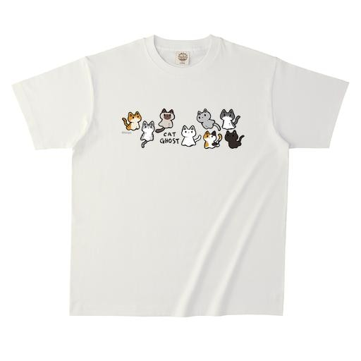 ねこおばけ8匹集合A オーガニックコットンTシャツ（黒文字）