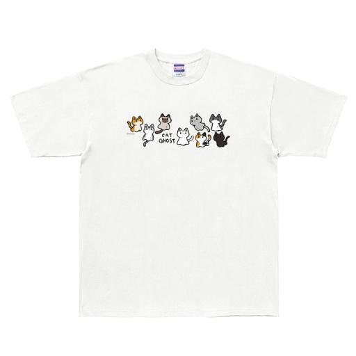 ねこおばけ8匹集合A ビッグシルエットTシャツ（黒文字）