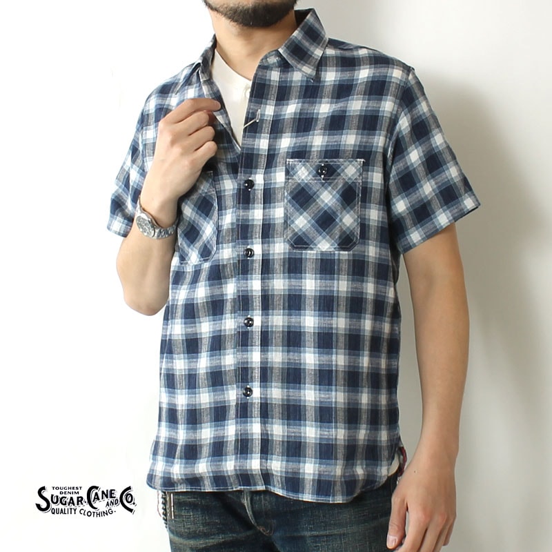 SUGAR CANE(シュガーケーン) 綿麻スペック染めチェックワークシャツ