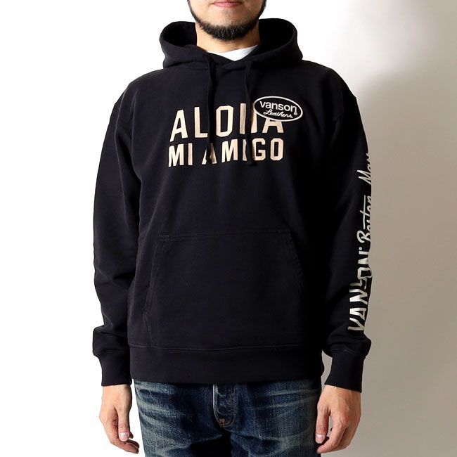 VANSON(バンソン) USA製 裏毛プルオーバーパーカー / NVSZ-2507 / 2025秋冬 新作 / ロゴ ワッペン アメリカ製 / アメカジ メンズ