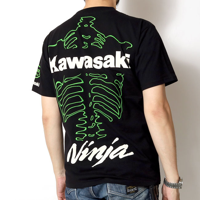 VANSON(バンソン) Kawasakiコラボ ロゴ刺繍半袖Tシャツ / KMV-2603