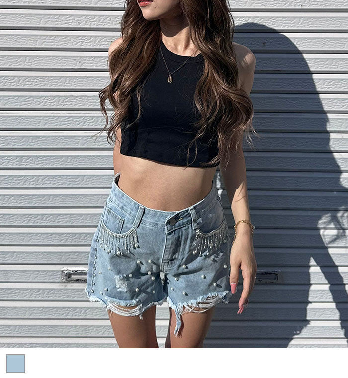 ストーン付きデニムショートパンツ | すべての商品 | Flugge 