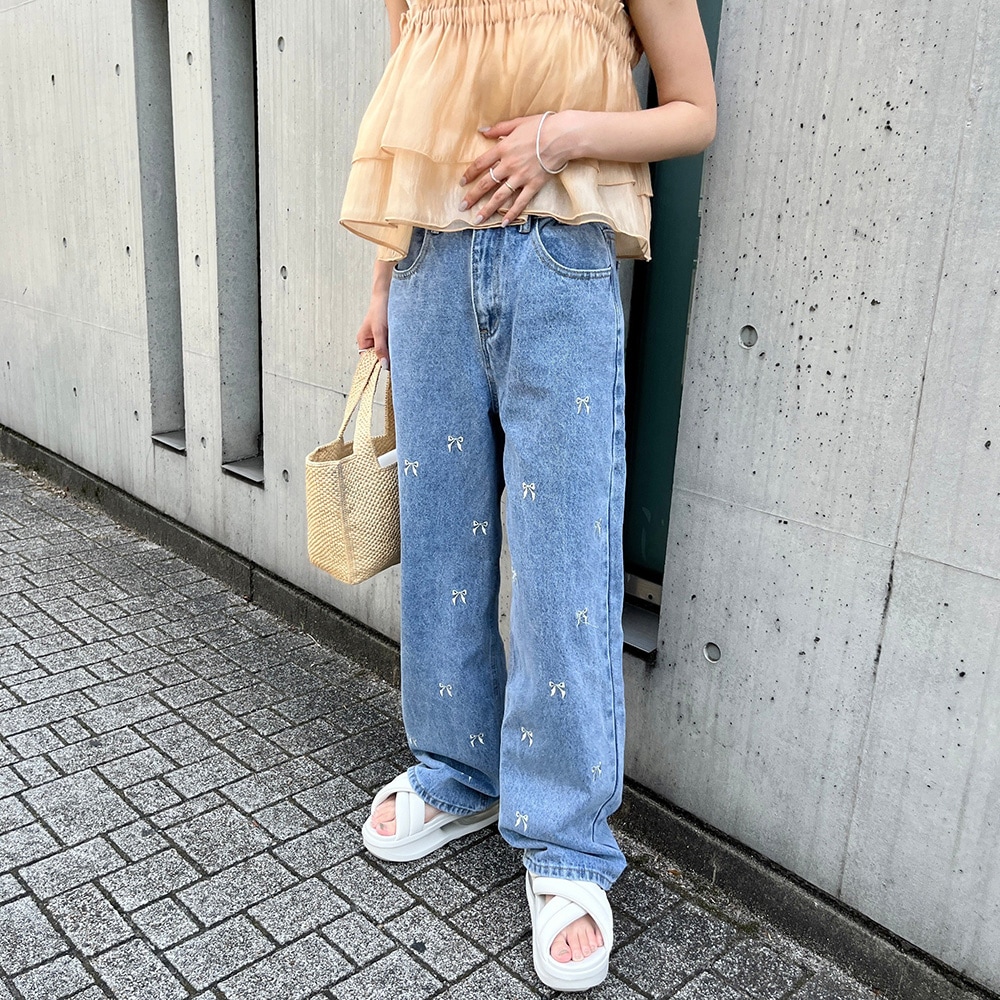 【国内配送】 | リボン刺繍デニム Nanami Flugge | トートバッグ