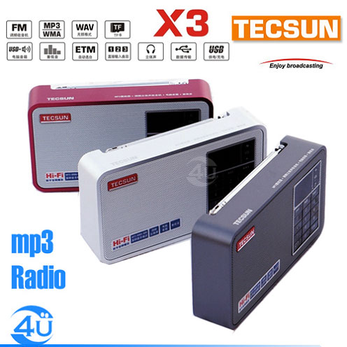 TECSUN - X3/シルバー（FMラジオ+260曲入りmicroSDカード