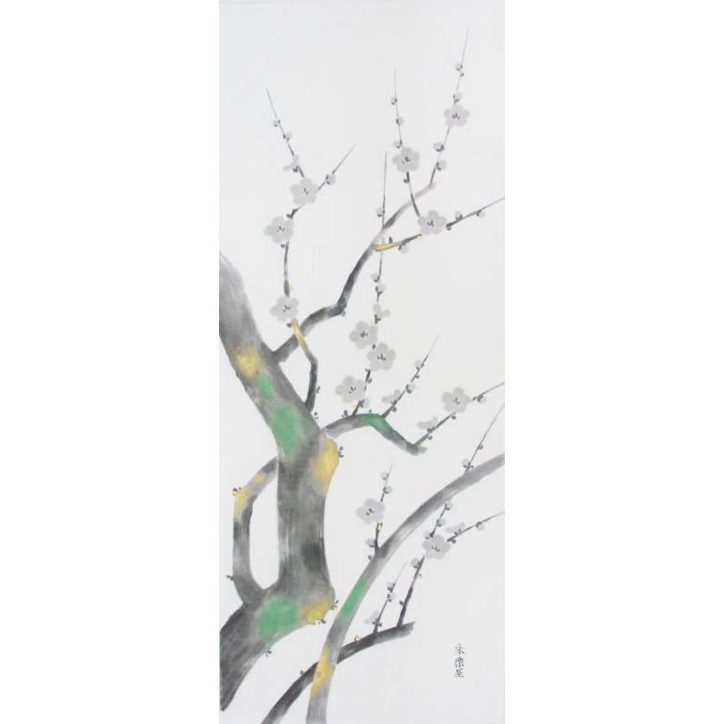 手描墨絵手ぬぐい１月「梅」