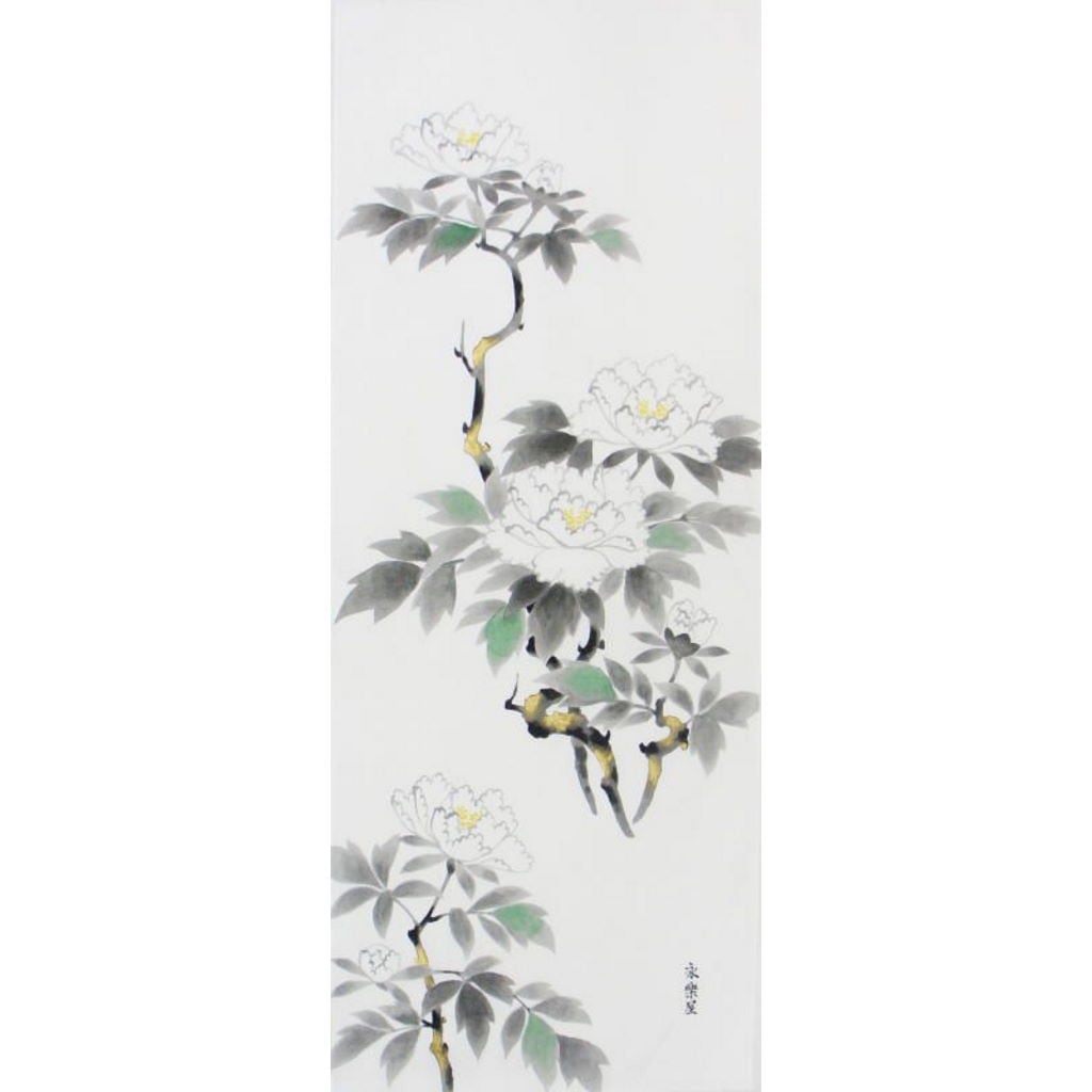 手描墨絵手ぬぐい５月「牡丹」