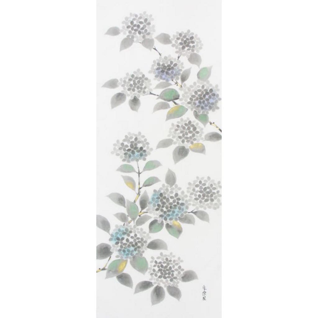 手描墨絵手ぬぐい６月「紫陽花」