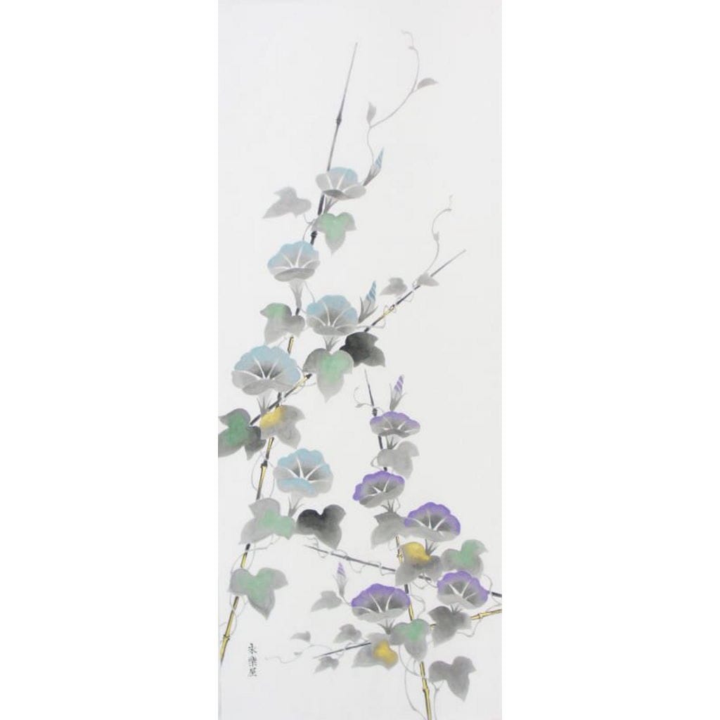 手描墨絵手ぬぐい７月「朝顔」