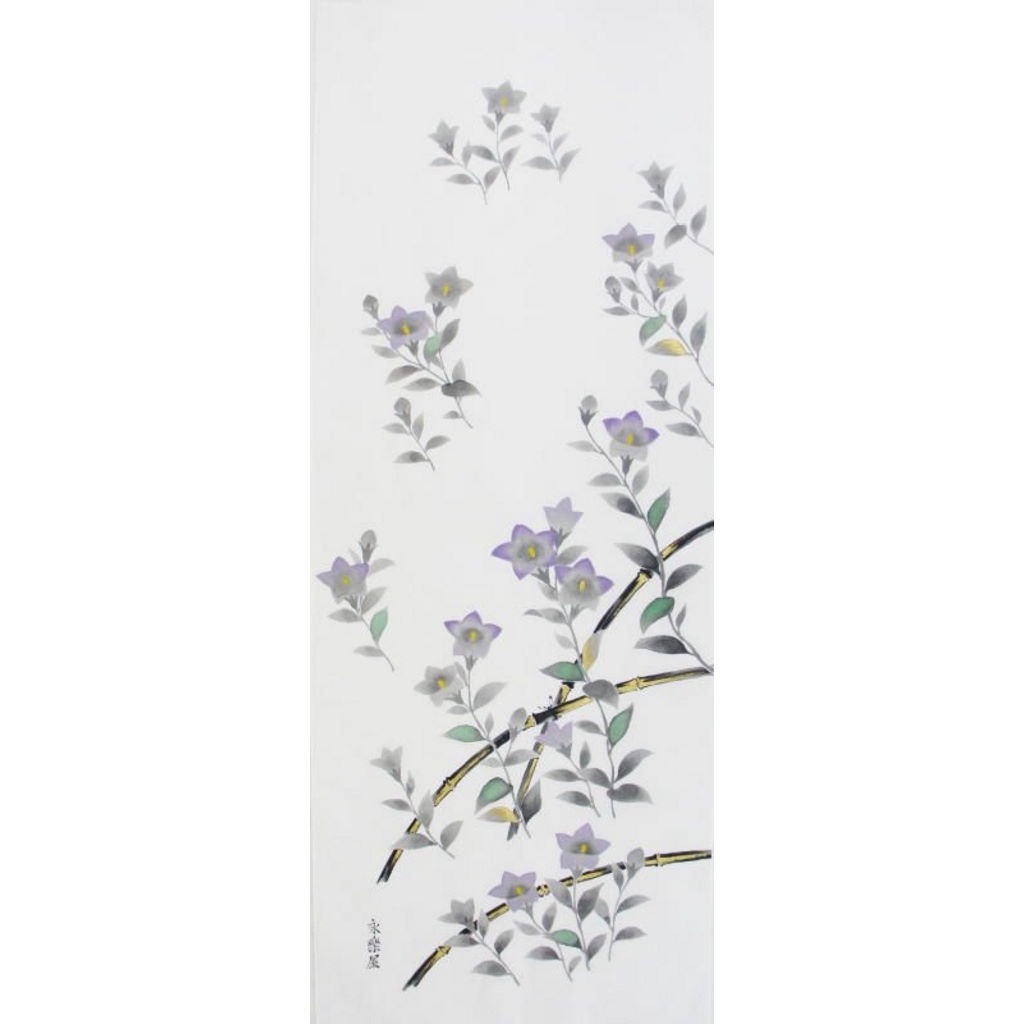 手描墨絵手ぬぐい８月「桔梗」