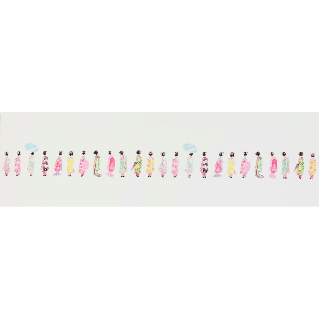 手ぬぐい総柄120㎝「舞妓並べ」（オフ／ピンク）