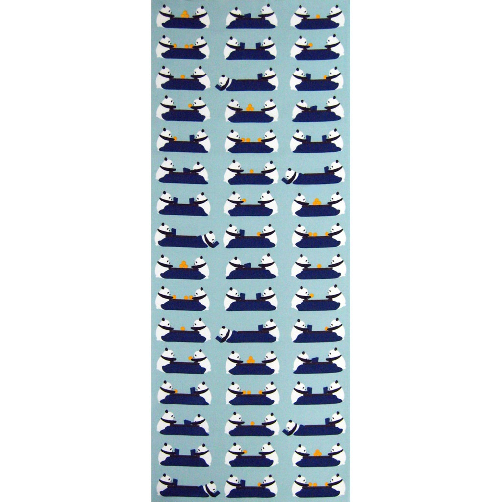 手ぬぐい総柄90㎝「こたつパンダ」(グリーン/ブルー)