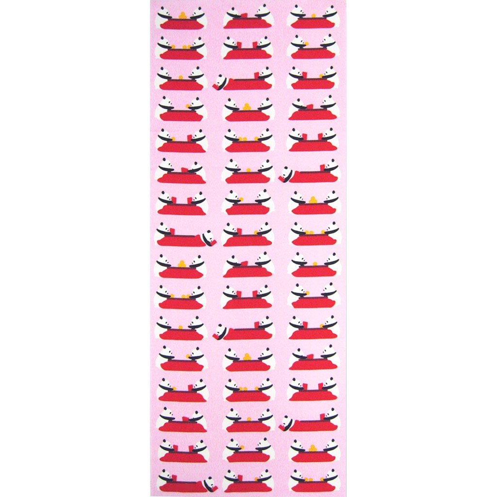 手ぬぐい総柄90cm「こたつパンダ」(ピンク/レッド)