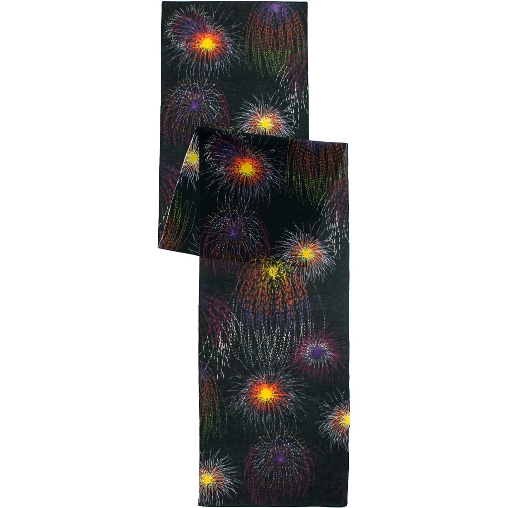 ガーゼ180㎝ 「花火大会」（ブラック/パープル）