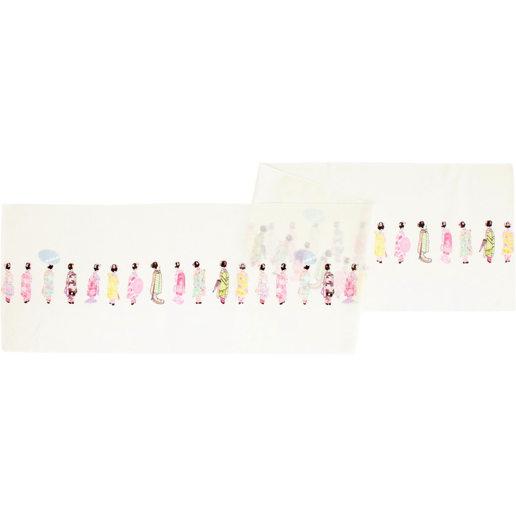 ガーゼ180㎝ 「舞妓並べ」（オフホワイト/ピンク）