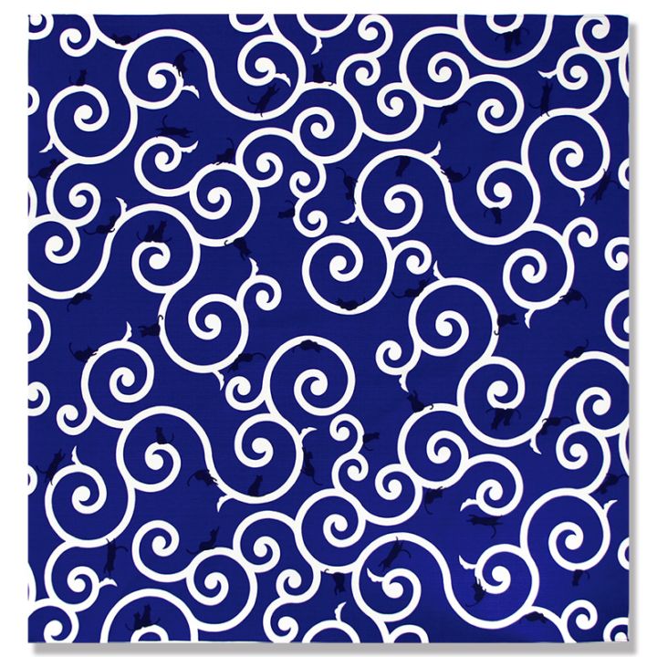 大風呂敷 「猫唐草」（ネイビー）